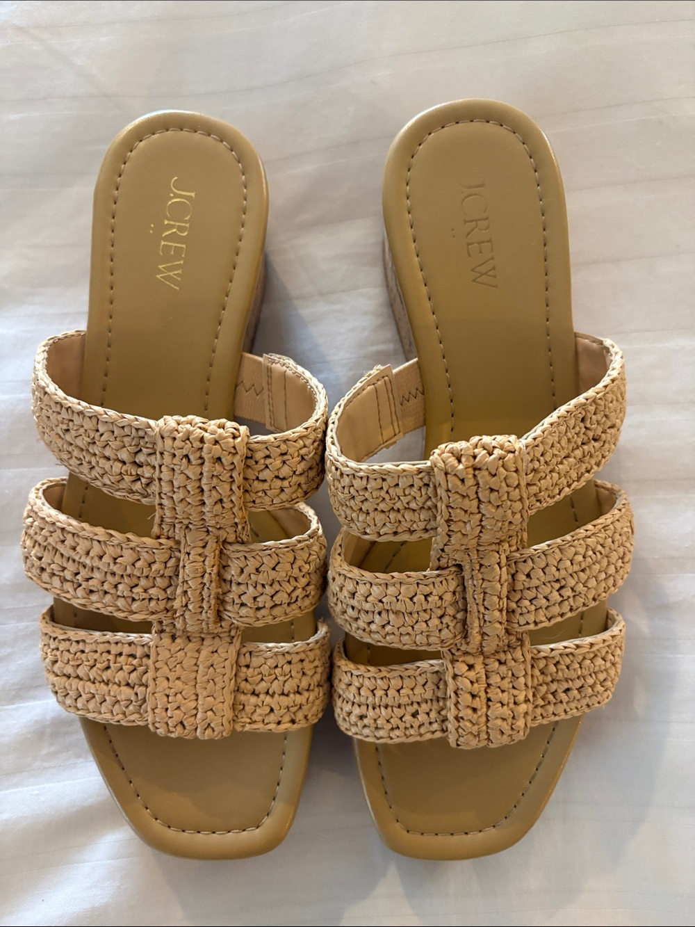 J. Crew Beige Woven Triple-Strap Slide Sandals